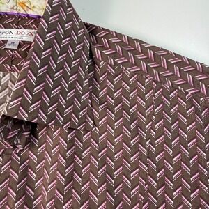 Coton Doux Mens Sz 15.5 Shirt Brown Geometric Floral Contrast Luxury Button Up